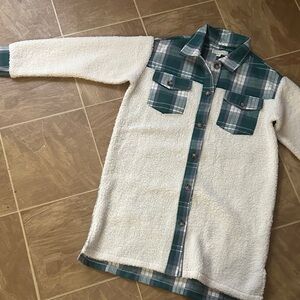 Green Plaid and Cream Sherpa Jacket